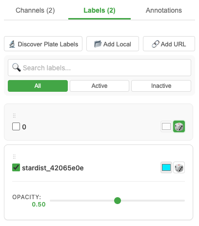 Label controls panel