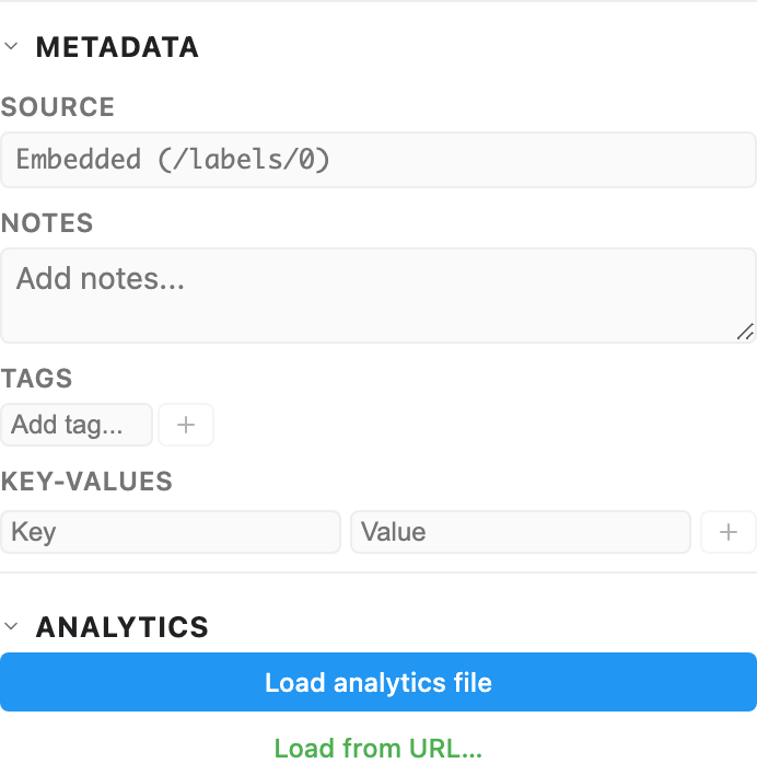 Expanded METADATA section showing the read-only Source path, a Notes field, Tags, and the Key-values editor