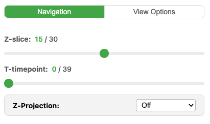 Z-stack and time-lapse navigation controls